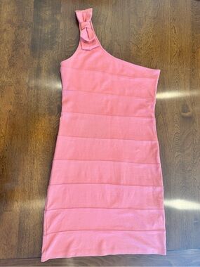 SFERRA One-Shoulder Rose Pink Bandage Dress with Knot Strap